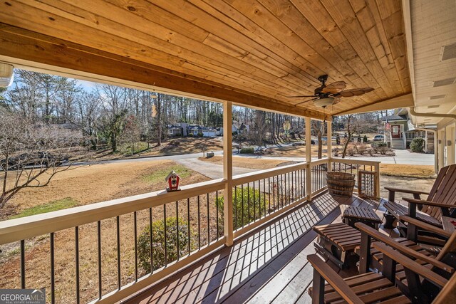 wooden terrace with ceiling fan