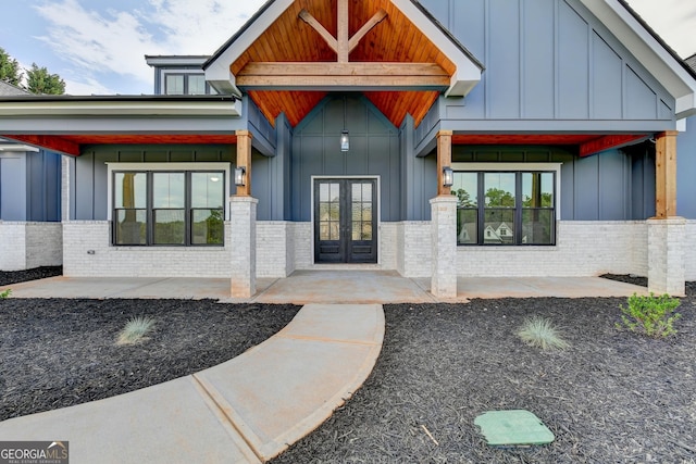 view of exterior entry with french doors