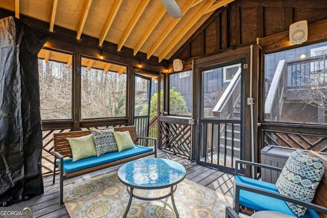 sunroom with vaulted ceiling