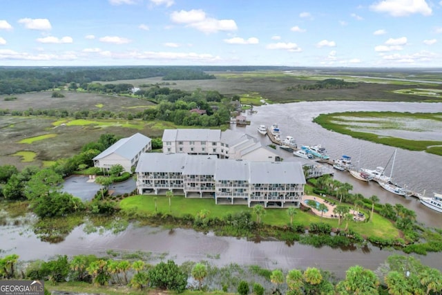 aerial view with a water view