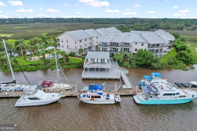 bird's eye view featuring a water view