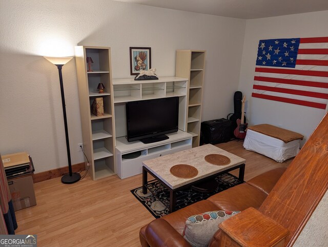 living room with light hardwood / wood-style flooring