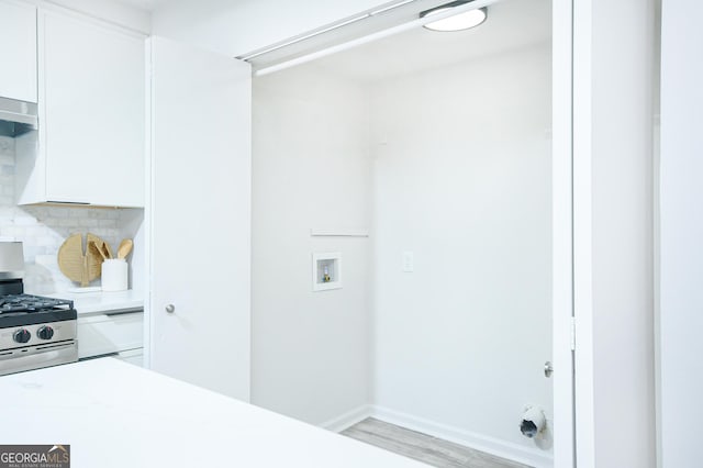 laundry area featuring washer hookup and light hardwood / wood-style floors