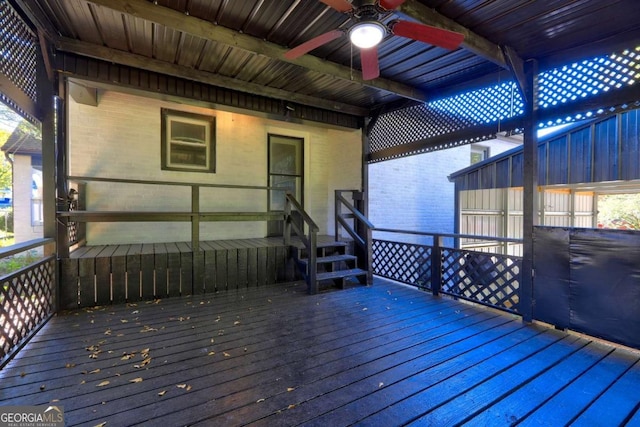 wooden deck with ceiling fan