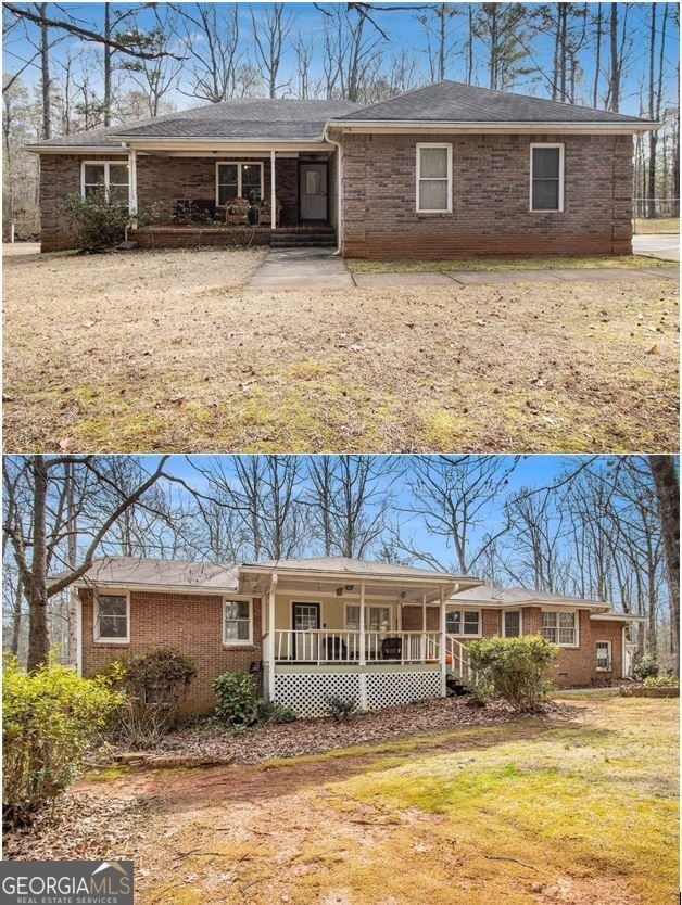 view of front of house with a front yard and a porch