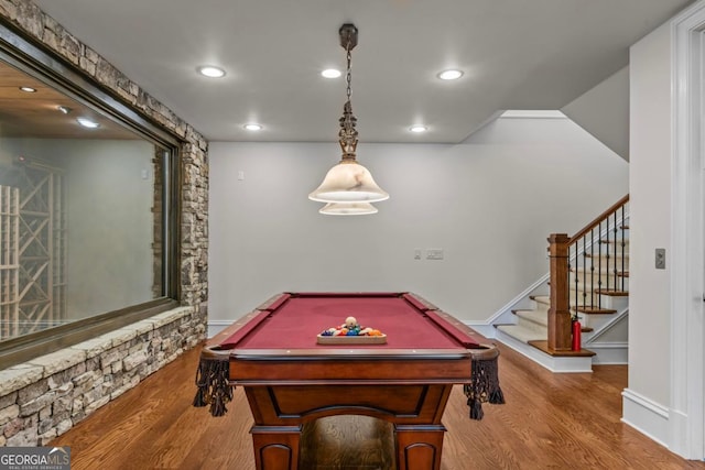 recreation room featuring pool table and wood-type flooring