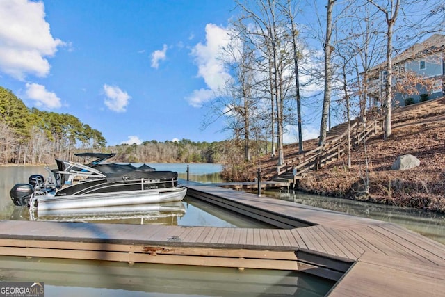 view of dock with a water view