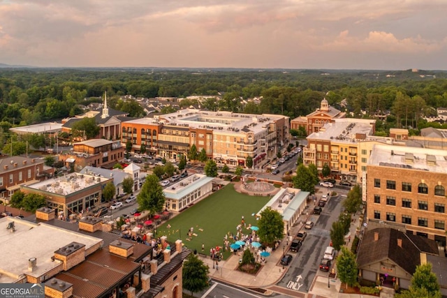 view of aerial view at dusk