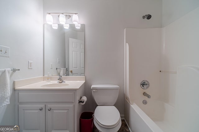 full bathroom with shower / bathing tub combination, vanity, and toilet