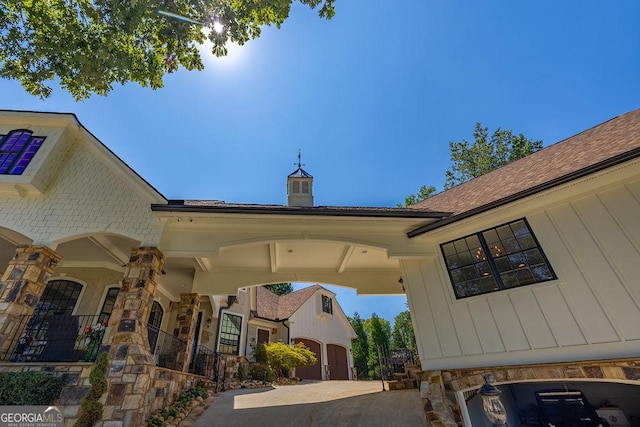 exterior space featuring a garage