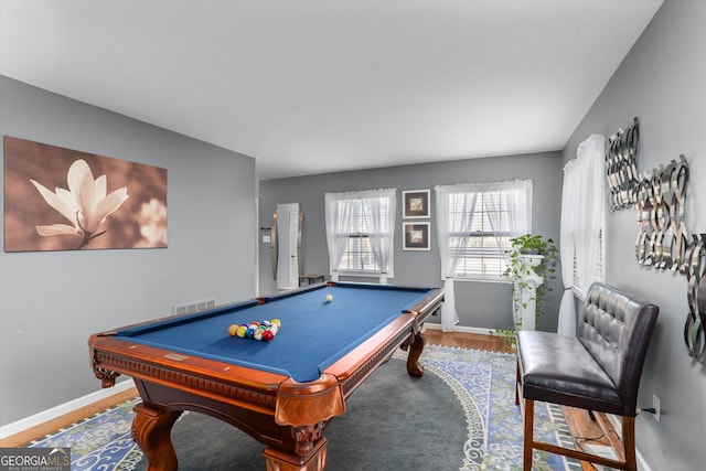 playroom featuring hardwood / wood-style flooring and billiards