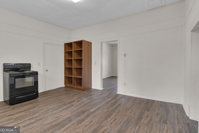 kitchen with black electric range and wood-type flooring