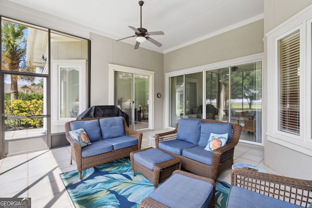 view of patio / terrace with an outdoor living space and ceiling fan