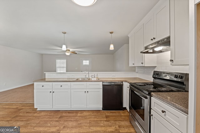 kitchen with white cabinetry, sink, stainless steel electric range, and dishwasher