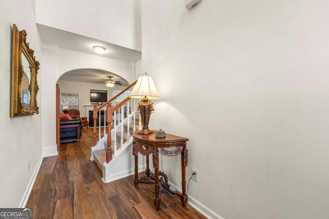 hall featuring dark wood-type flooring