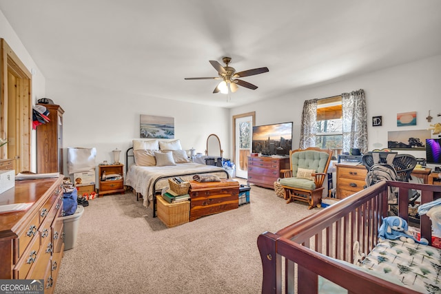 bedroom featuring carpet and ceiling fan