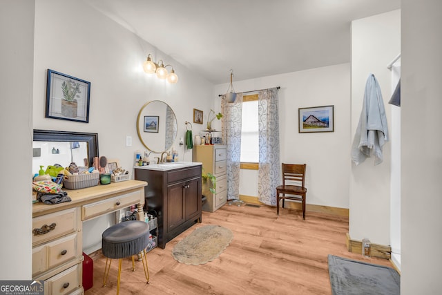 bathroom featuring wood-type flooring and vanity