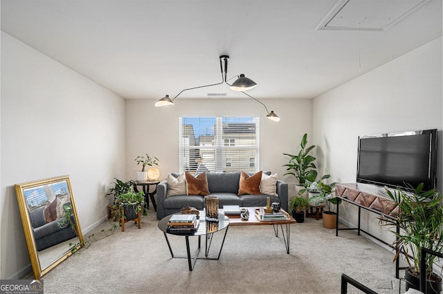 living room with light colored carpet