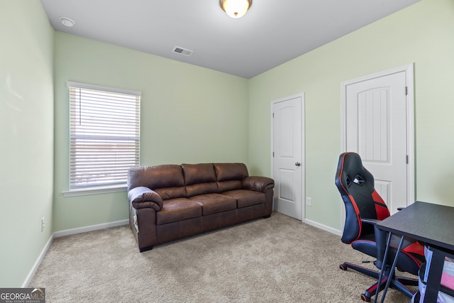 view of carpeted office space