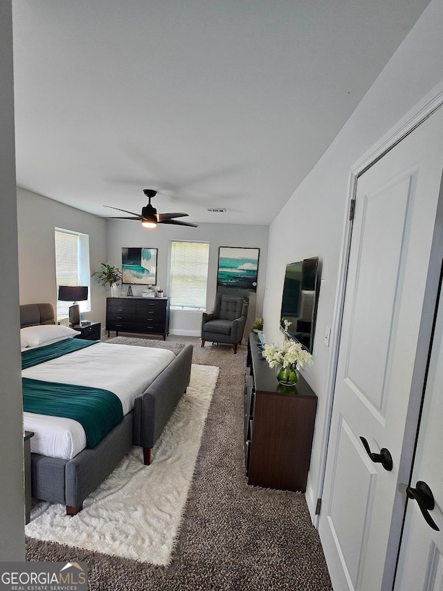 1295 Ga Highway 49, Macon, GA 31211 - carpeted bedroom featuring baseboards, multiple windows, a ceiling fan, and visible vents