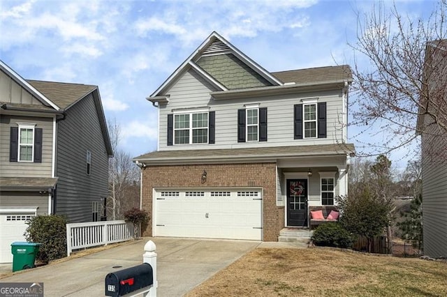 craftsman-style home featuring a garage and a front lawn