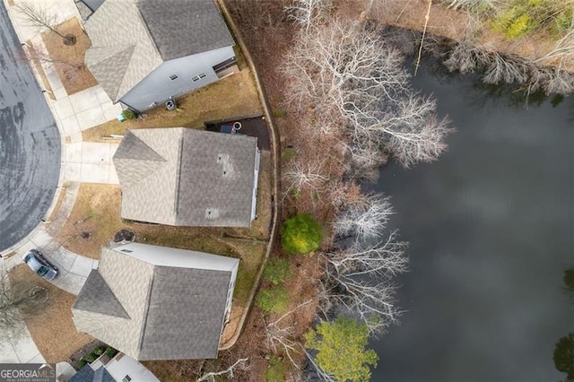 bird's eye view featuring a water view