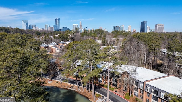 aerial view featuring a water view