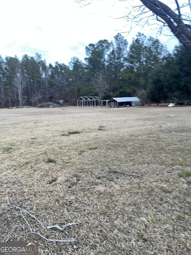 view of yard with a forest view