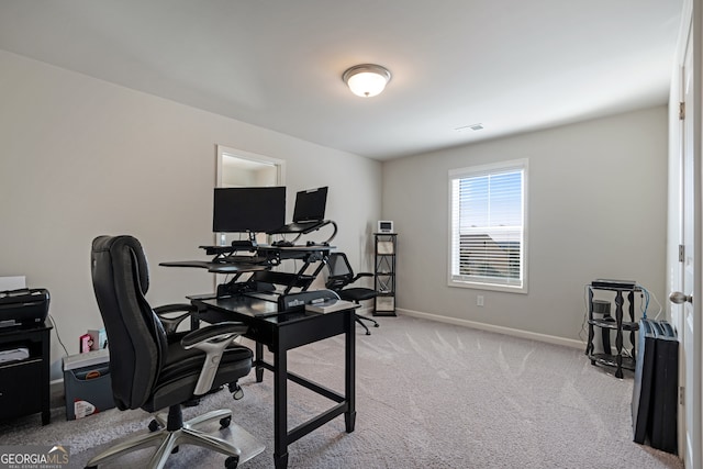 view of carpeted home office