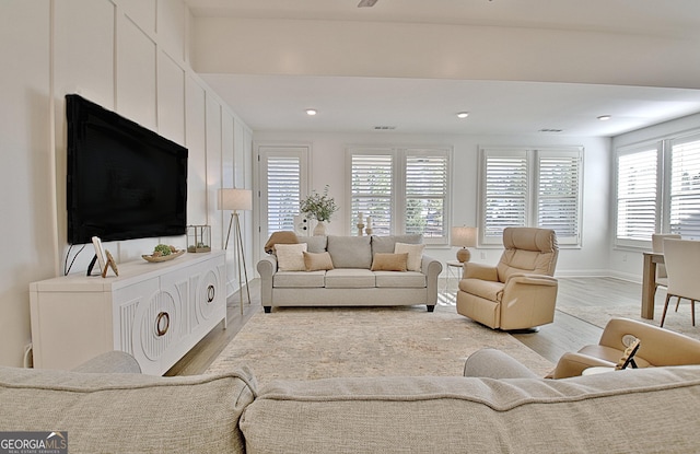 living room with light wood-type flooring