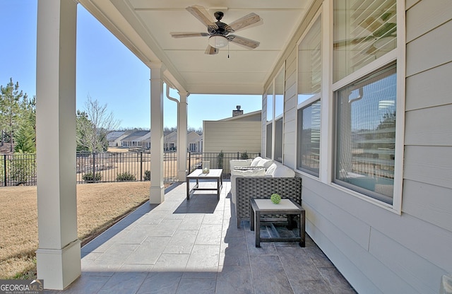 view of patio with an outdoor hangout area and ceiling fan