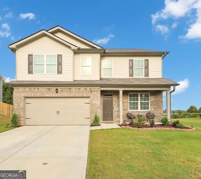 8819 Sibella Ct, Lithia Springs, GA 30122 - view of front facade with a garage, concrete driveway, and brick siding