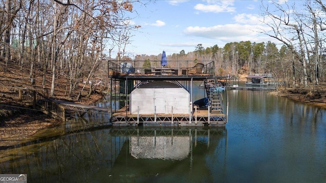 dock area with a water view