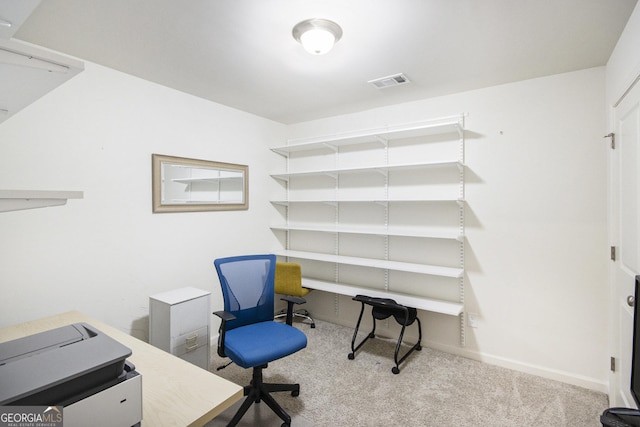 view of carpeted home office