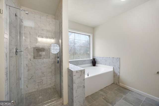 bathroom featuring plus walk in shower