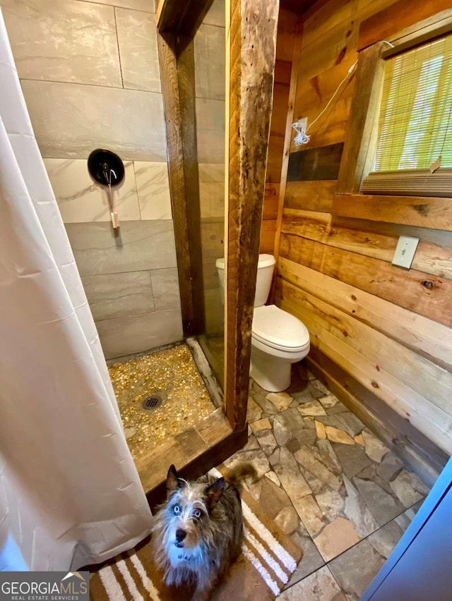 170 Community Hill Dr Unit 54, Blue Ridge, GA 30513 - bathroom with a stall shower, toilet, and stone finish flooring