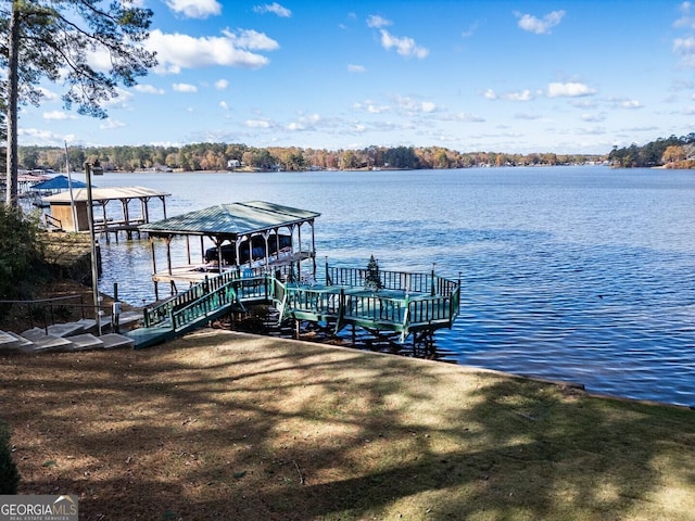 dock area with a water view