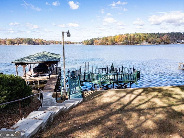 dock area with a water view