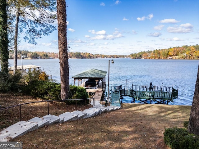 dock area featuring a water view