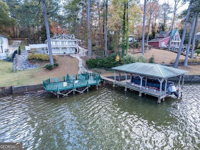 view of dock with a water view