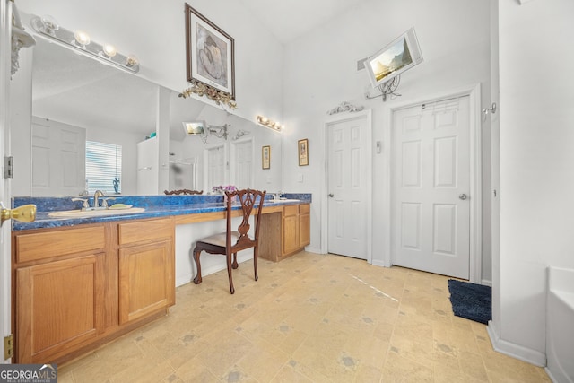 bathroom featuring vanity and a bathing tub