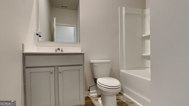 full bathroom with vanity, toilet, and shower / bathing tub combination