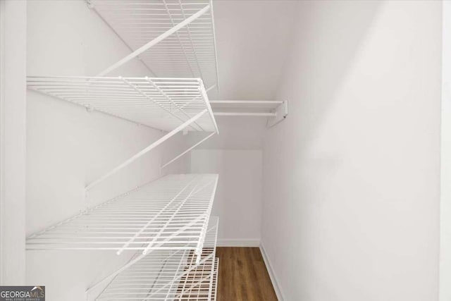 walk in closet featuring dark wood-type flooring