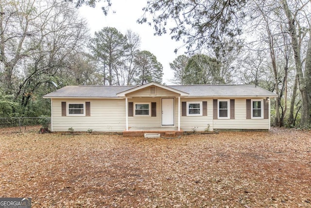 single story home with covered porch