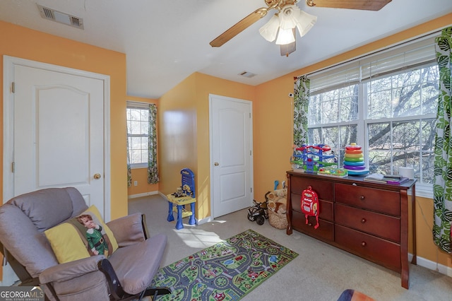 game room featuring ceiling fan