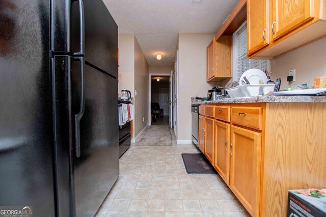 kitchen featuring black refrigerator