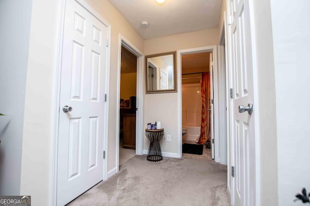 corridor with light colored carpet