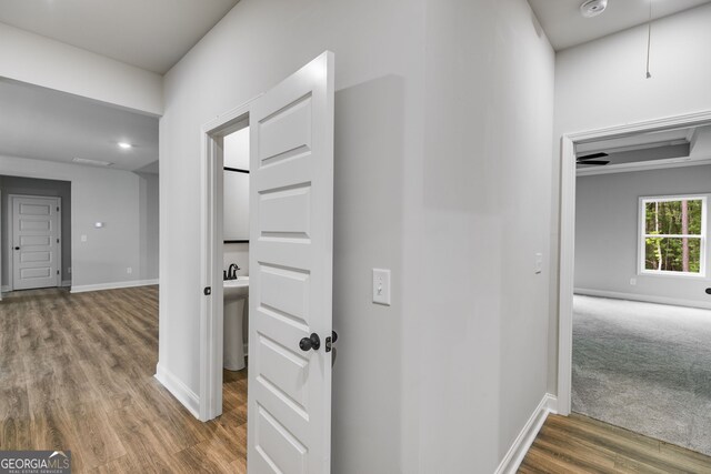 8981 Callaway Lot 87Silva, Winston, GA 30187 - hallway featuring baseboards, attic access, and wood finished floors