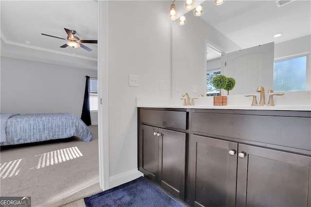 bathroom with vanity and ceiling fan