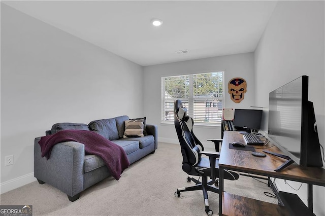 office featuring light colored carpet